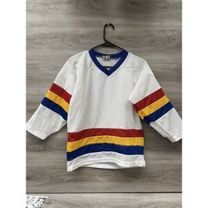 Vintage 90s Reach Deadstock Sports Blank Practice HockeyJersey W Yellow Red Blue